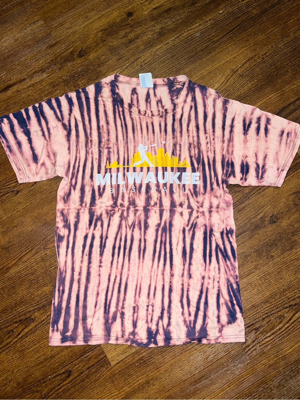 Milwaukee Baseball Navy Blue & Pink Sporty Upcycled Tie Dye T-Shirt Size S